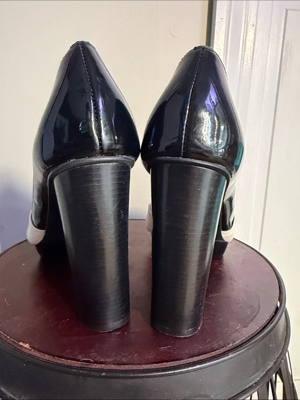 Michael Kors Black Patent & Cream Knot Peep-Toe Heels